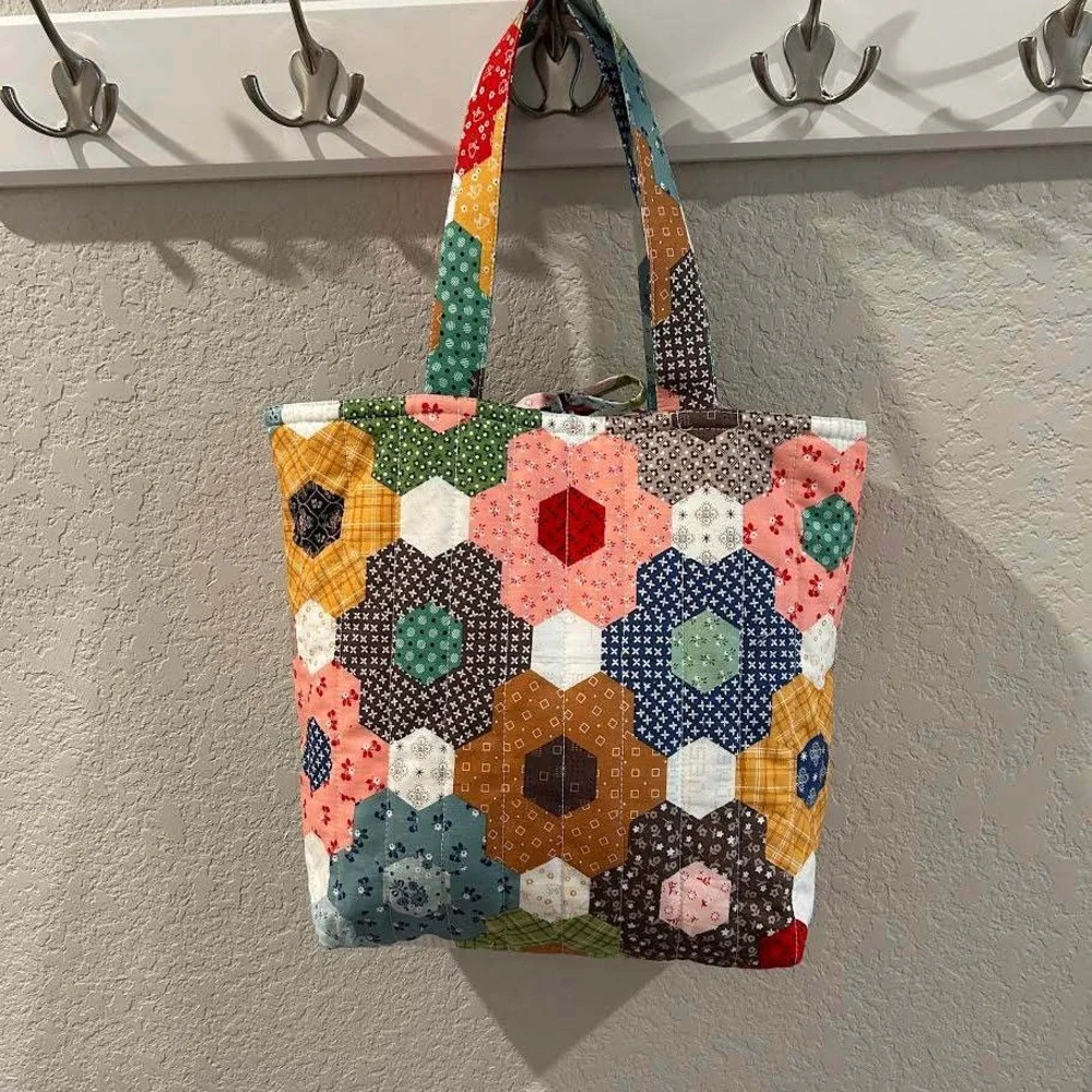 Vintage Grandma's Flower Garden Quilt Upcycled Tote Bag Purse - Gorgeous!